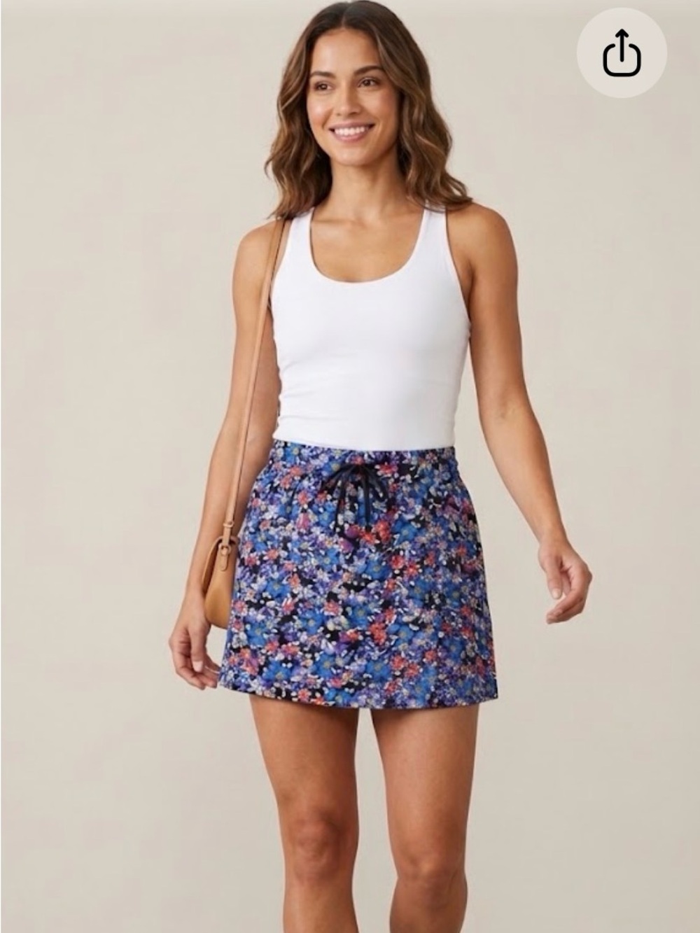 RBX Blue Floral Drawstring Skirt with attached shorts